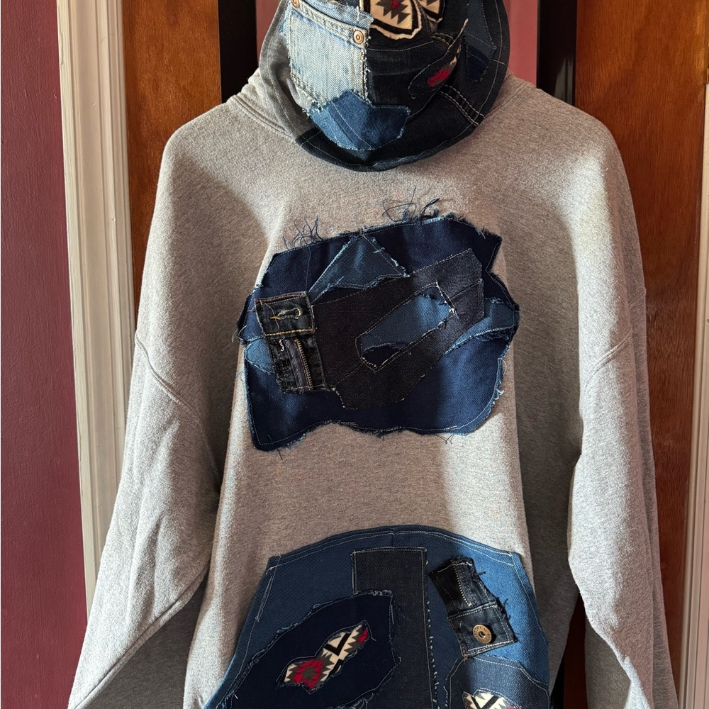 Gray And Blue Patchwork Men’s Sweater - image 1